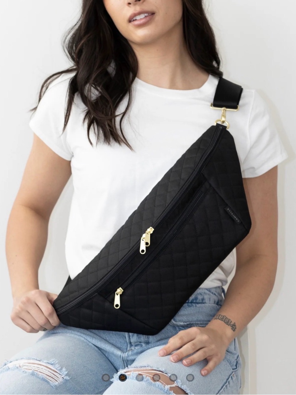 Canvelle Quilted Black Crossbody Sling Bag